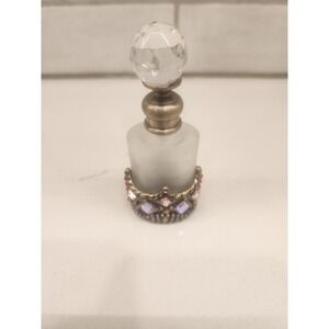 Vintage Refillable Perfume Bottle Pink Purple Crystal Rhinestone Screw Cap & Rod